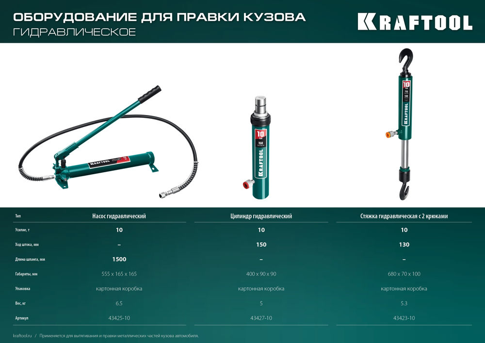 Гидравлическая стяжка с 2 крюками 10 т KRAFTOOL 43423-10