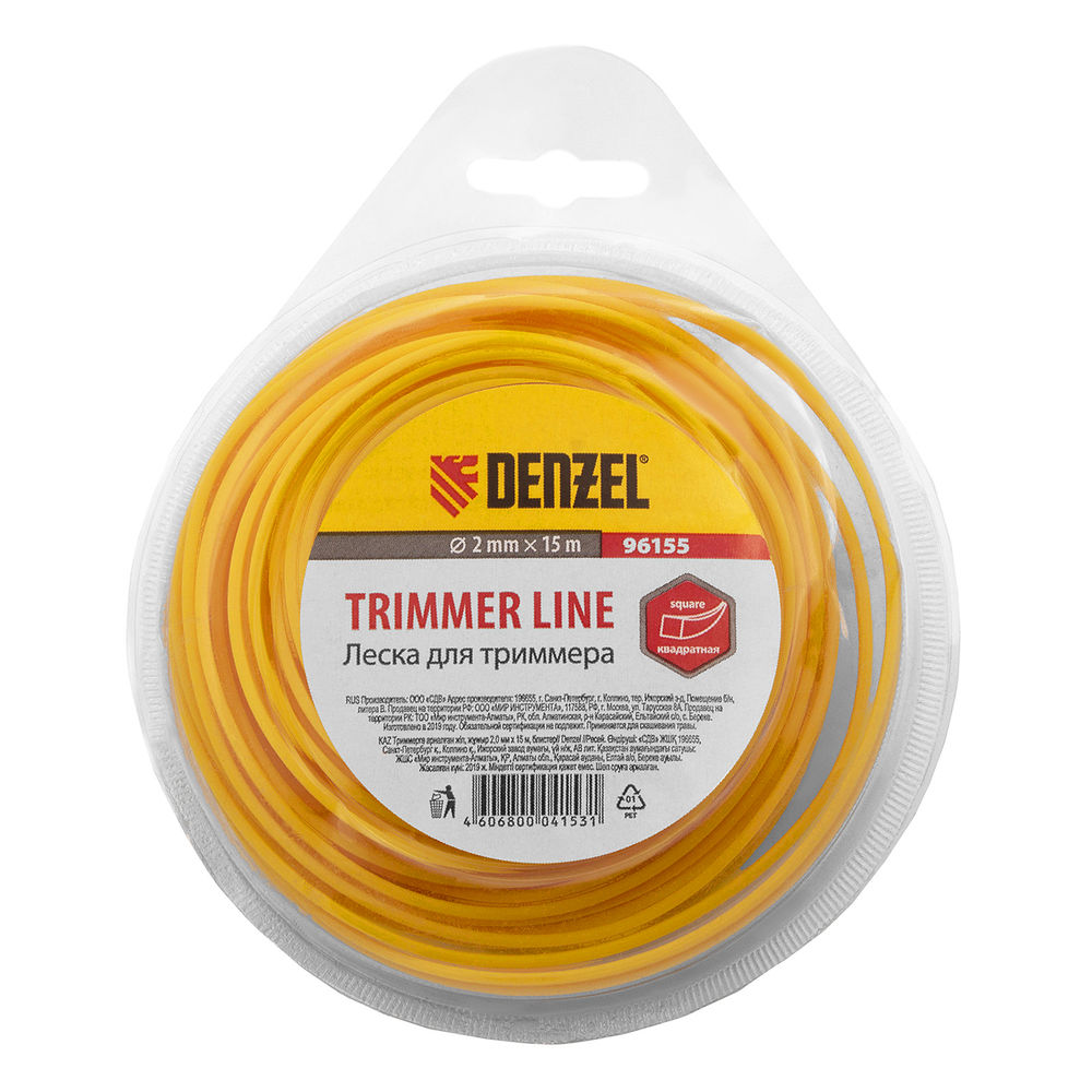 Леска для триммера квадратная, 2 мм х 15 м Denzel (96155)