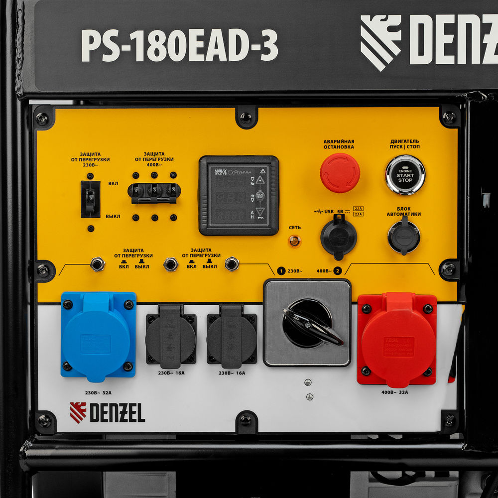 Генератор бензиновый PS-180EAD-3, 18 кВт,230/400 В, 65л, разъем ATS,перекл.режима,эл.старт Denzel (946994)