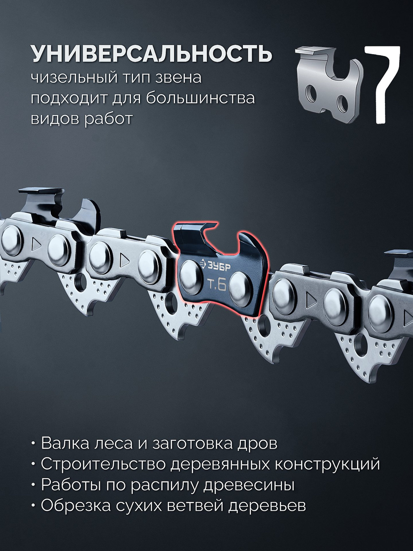 ЗУБР тип 6, 35 см, шаг 3/8?, паз 1.1 мм, 52 звена, цепь (71306-35)