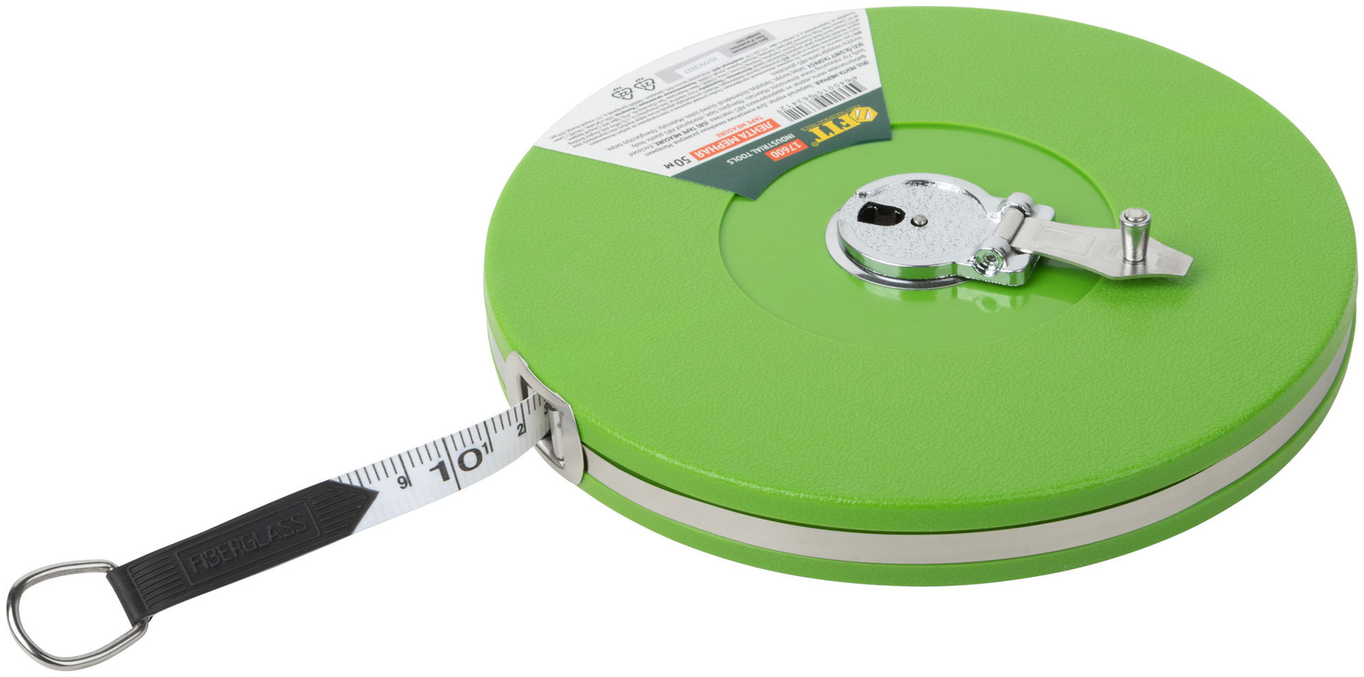 Рулетка, фибергласовая лента, зеленый пластиковый корпус 50 м