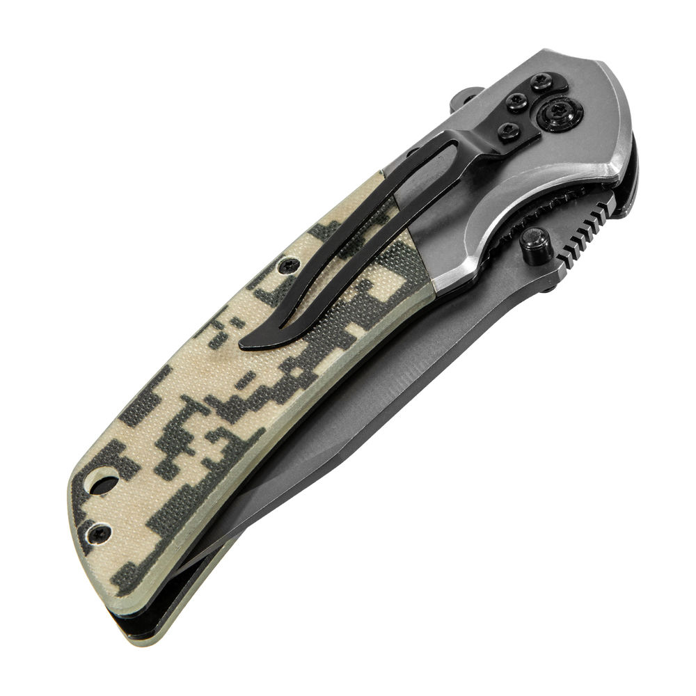Нож складной, многоцелевой, системы Liner-Lock, с накладкой G10 на классической рукоятке Denzel (79207)