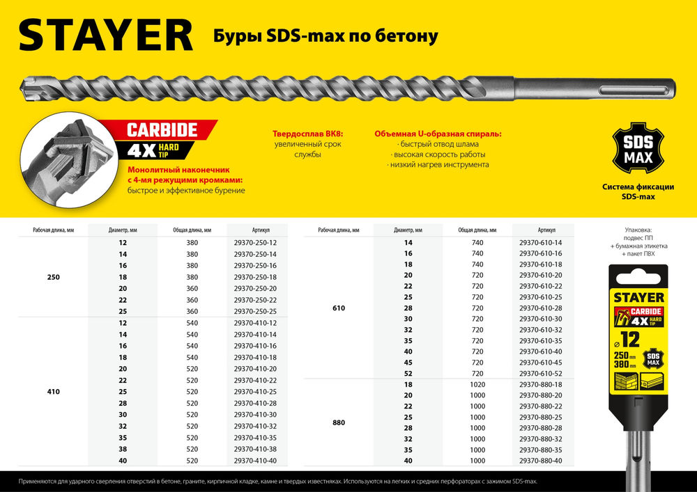 Бур SDS-max Professional Hercules-4Х STAYER 18x410/540 мм 29370-410-18  