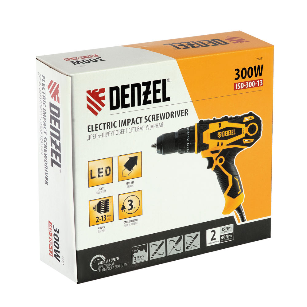 Дрель-шуруповерт сетевая ударная ISD-300-13 Denzel (26211)