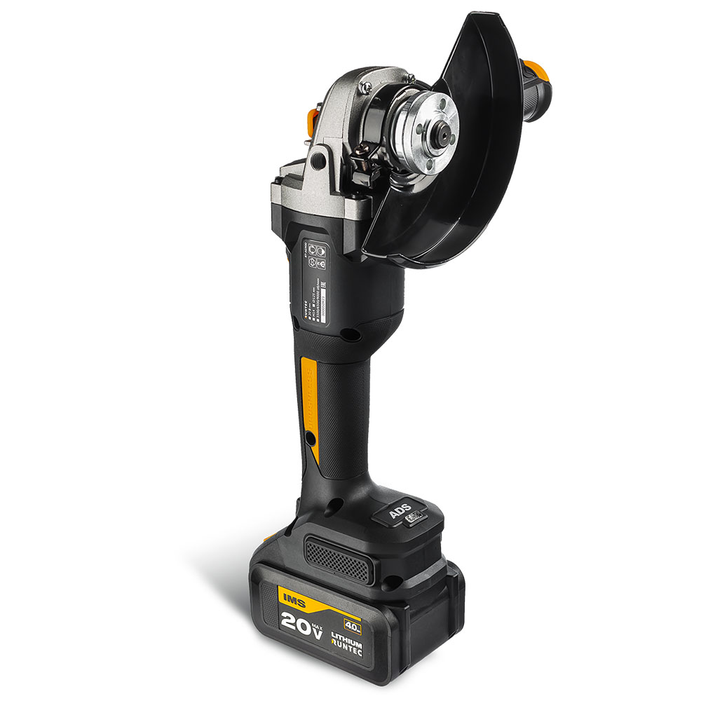 Шлифмашина угловая аккумуляторная PRO 125 мм, 20В, 2*4Ач, 900Вт RUNTEC RT-AG900