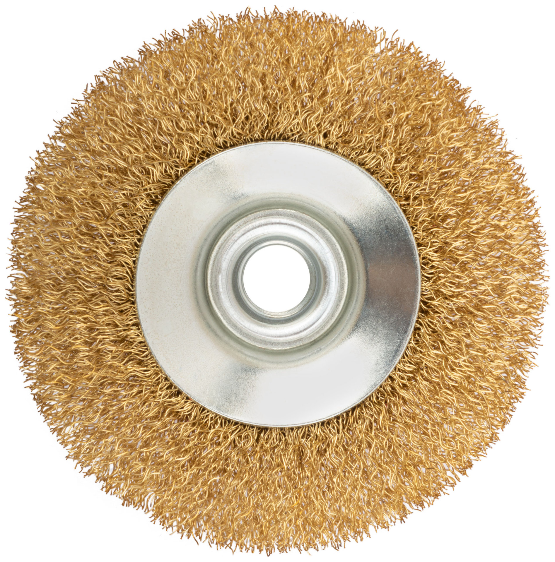Корщетка-колесо с наклоном, гайка М14, стальная латунированная волнистая проволока 100 мм (39050)