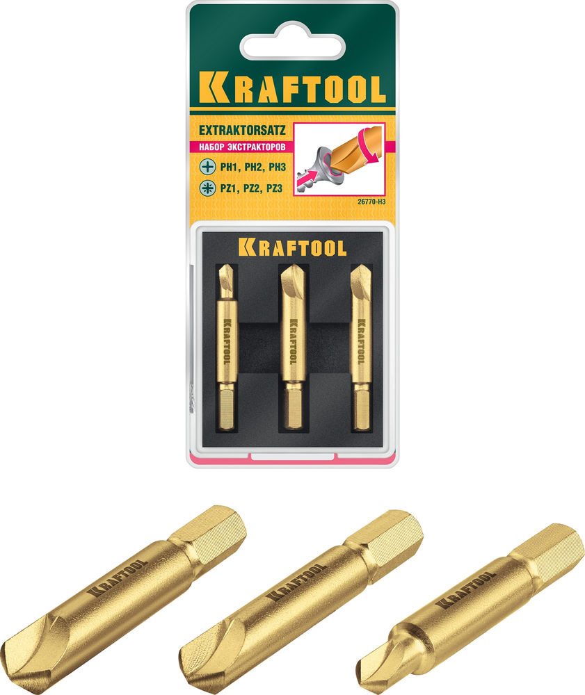 Набор экстракторов поврежденного крепежа, 3 шт KRAFTOOL 26770-H3