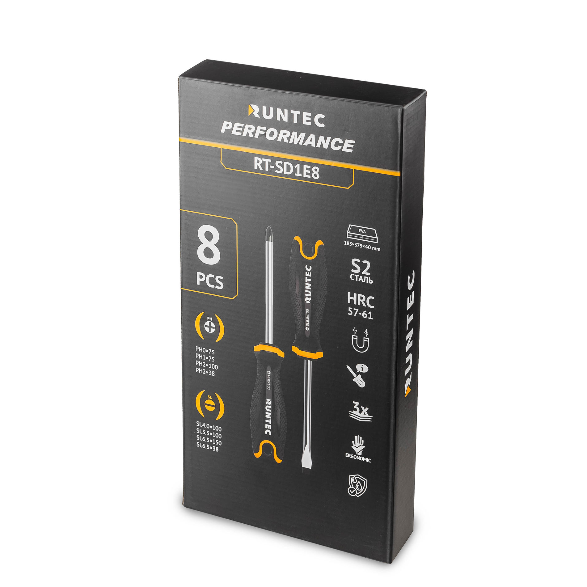 RUNTEC RT-SD1E8 Набор отверток RUNTEC S2 в ложементе EVA, 8 предметов (RT-SD1E8)