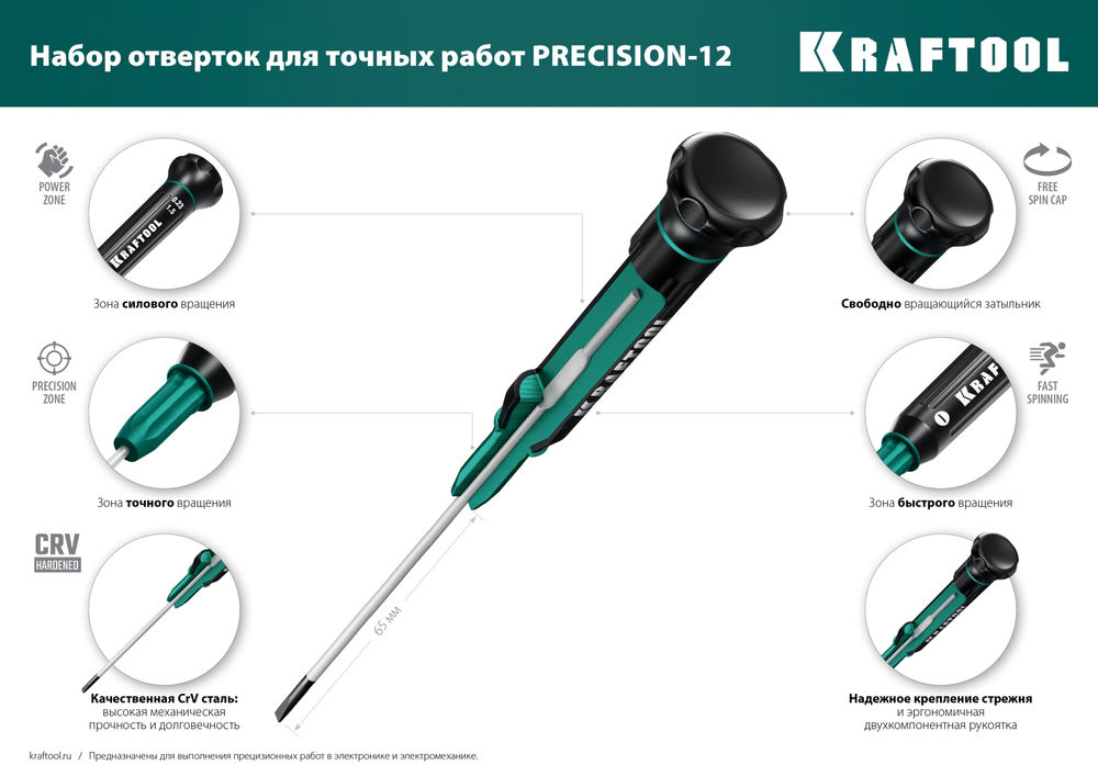 Набор отверток Precision-12, 12 предм., для точных работ KRAFTOOL 25689