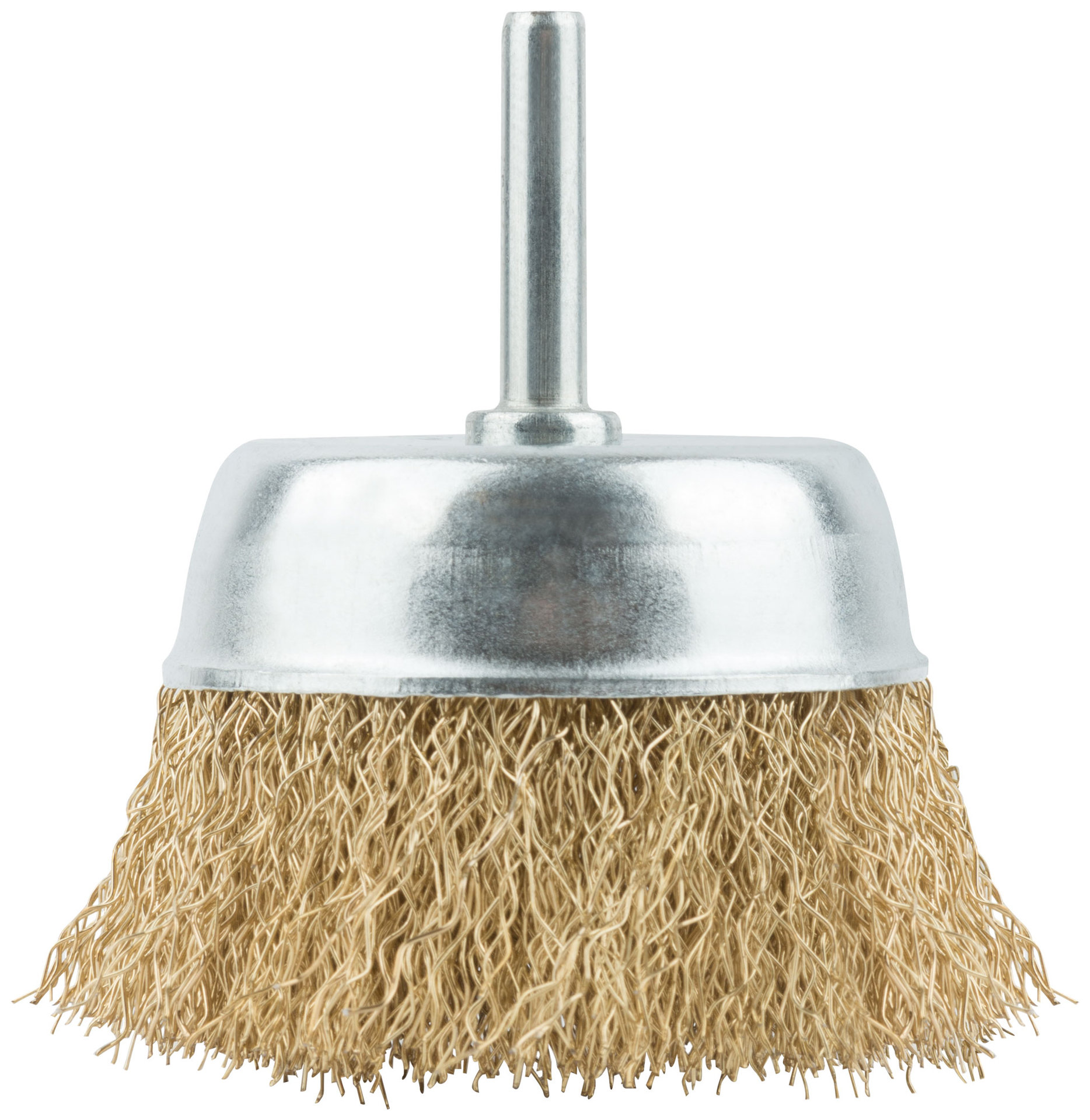 Корщетка, тип чашка, со штифтом, стальная латунированная волнистая проволока 75 мм (38488М)