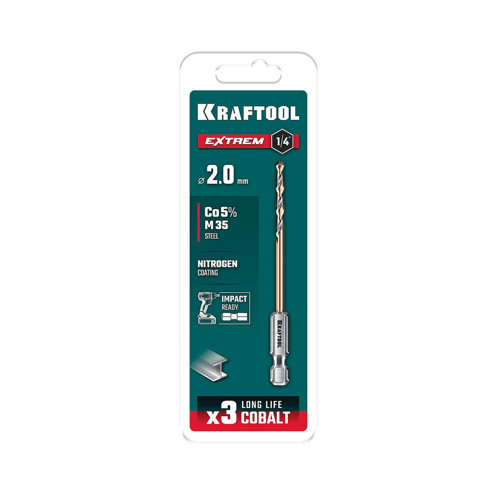 Сверло по металлу для винтовёртов и шуруповертов IMPACT READY НЕХ-1/4, d 2.0 х 60 мм KRAFTOOL 29652-2