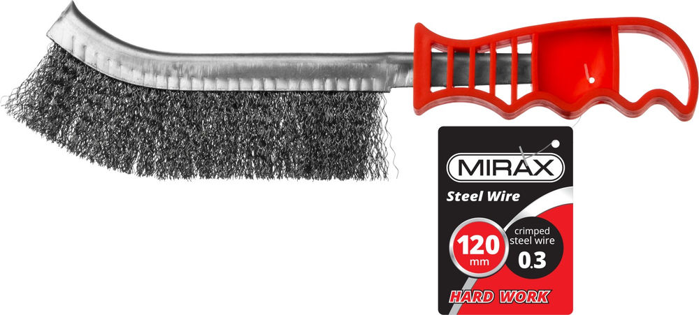 Щетка ручная однорядная с пластмассовой рукояткой, витая стальная проволока 0.3 мм MIRAX 35112-2