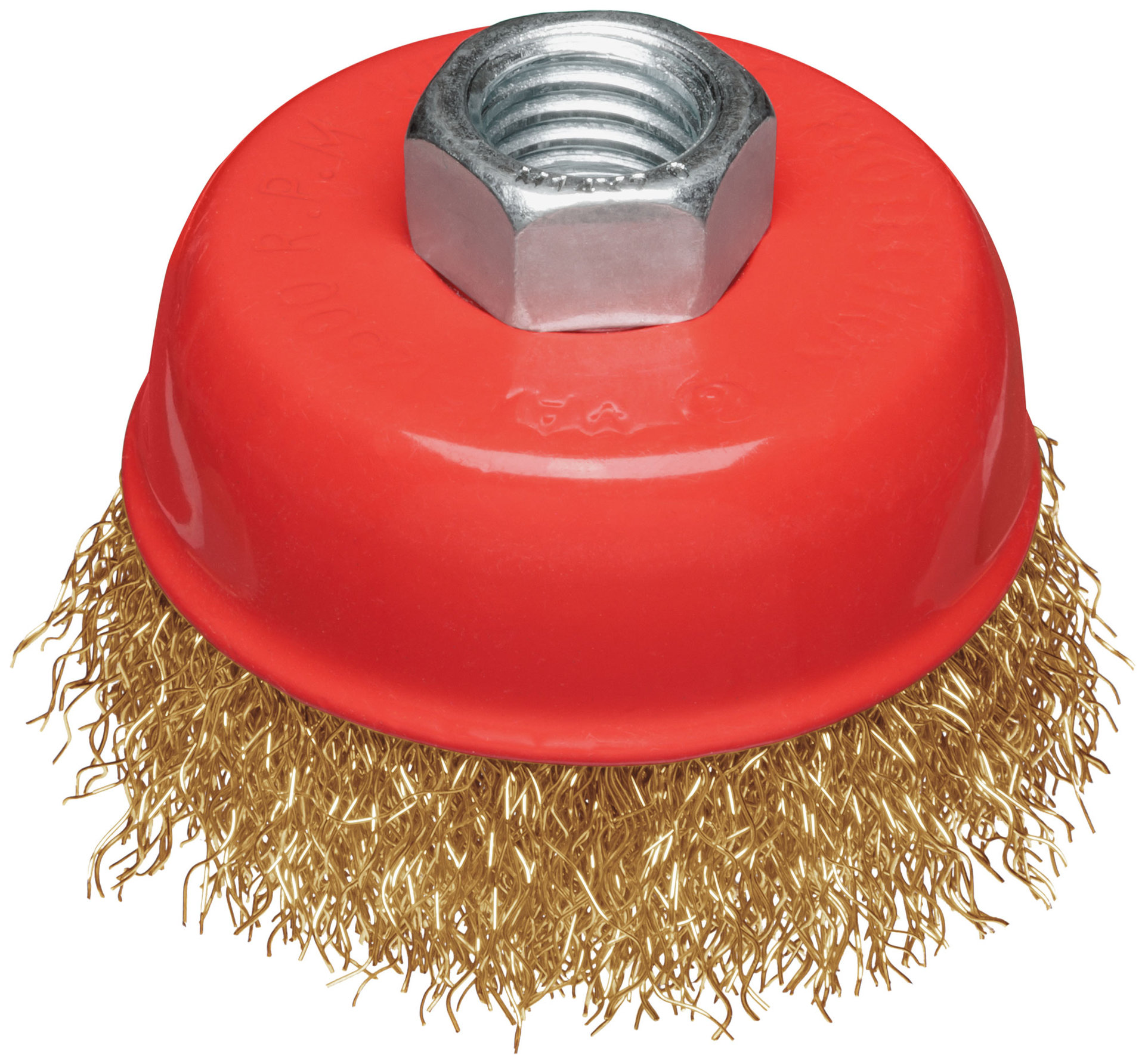 Корщетка-чашка, гайка М14, стальная латунированная волнистая проволока 65 мм, блистер (39091)