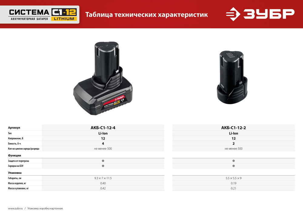 Аккумуляторная батарея 12 В 2.0 А·ч ЗУБР С1-12 АКБ-С1-12-2