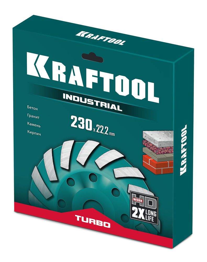 Сегментная алмазная чашка Turbo, d 230 мм, INDUSTRIAL KRAFTOOL 33368-230