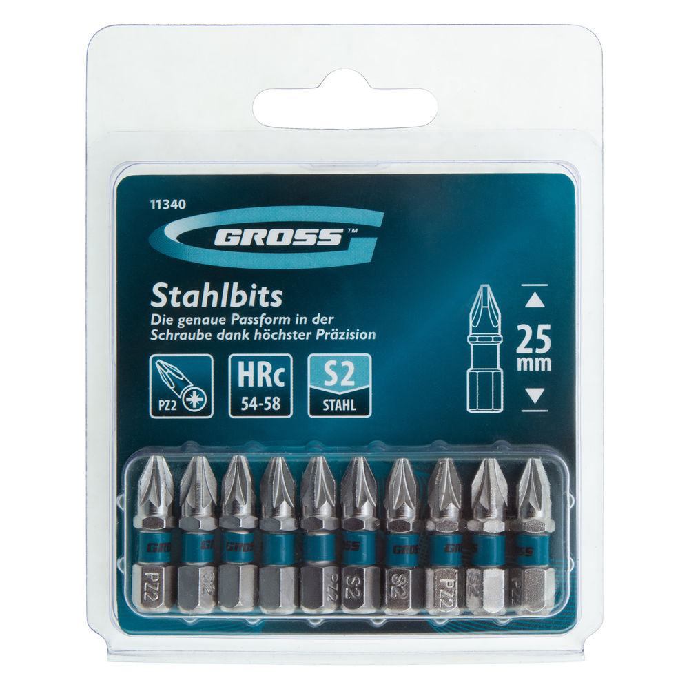 Бита РZ2 х 25, сталь S2, 10 шт. Gross (11340)