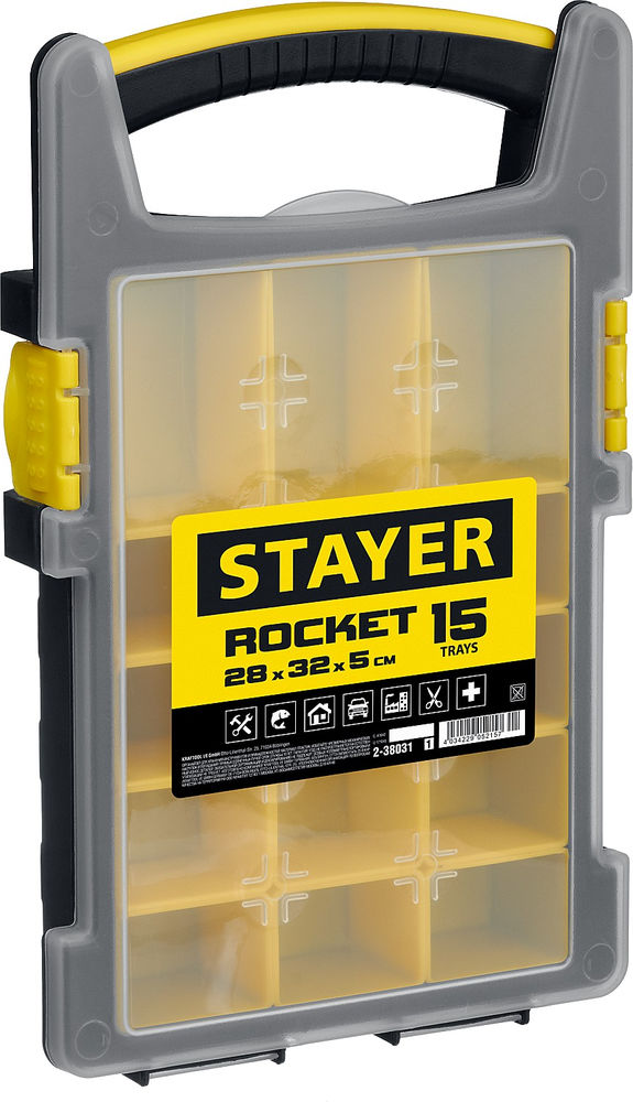 Органайзер пластиковый 280 x 320 x 50 мм, (11) с 15 съемными лотками ROCKET-15 STAYER 2-38031