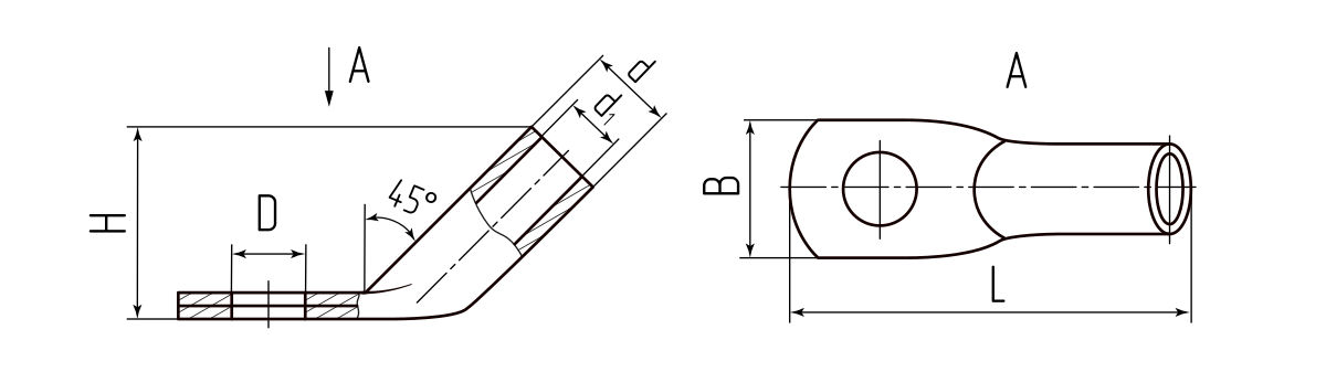 Наконечник кабельный угловой ТМЛс(45) 95-10 (КВТ) (77806)