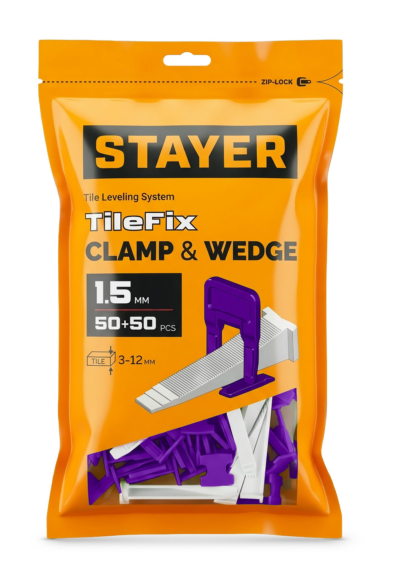 STAYER СВП TileFix, комплект: 1,5 мм, зажим + клин, 50 + 50 шт, система выравнивания плитки ?ворота? (33842-H50)