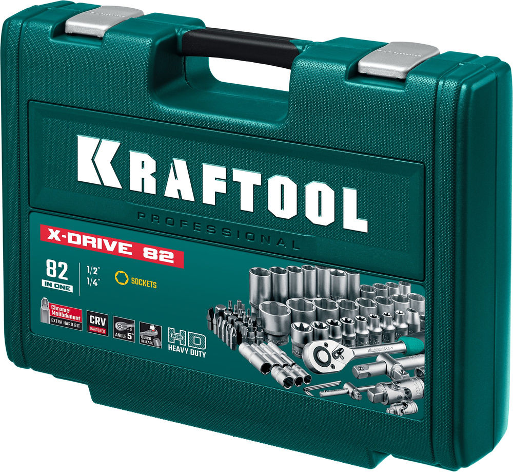 Набор инструмента универсальный 82 предм., (1/2+1/4) X-Drive 82 KRAFTOOL 27887-H82