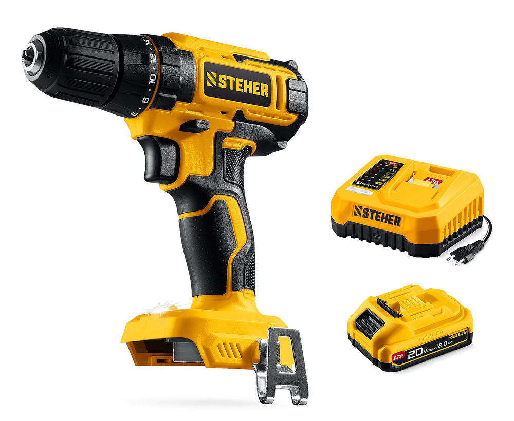 Дрель-шуруповерт 20 В, 40 Н·м, 1 АКБ LMS (2 А·ч) STEHER CD-40-21