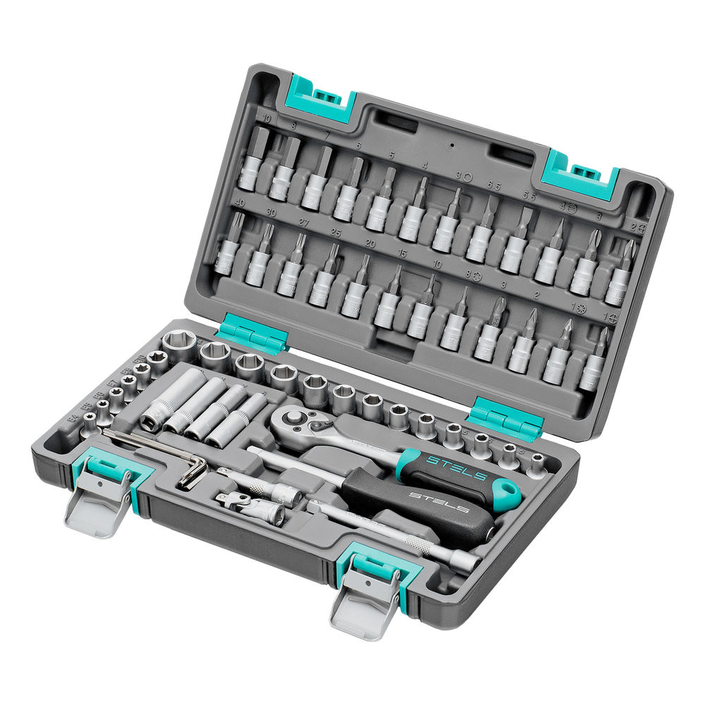 Набор инструментов, 1/4, CrV, пластиковый кейс 57 предметов Stels