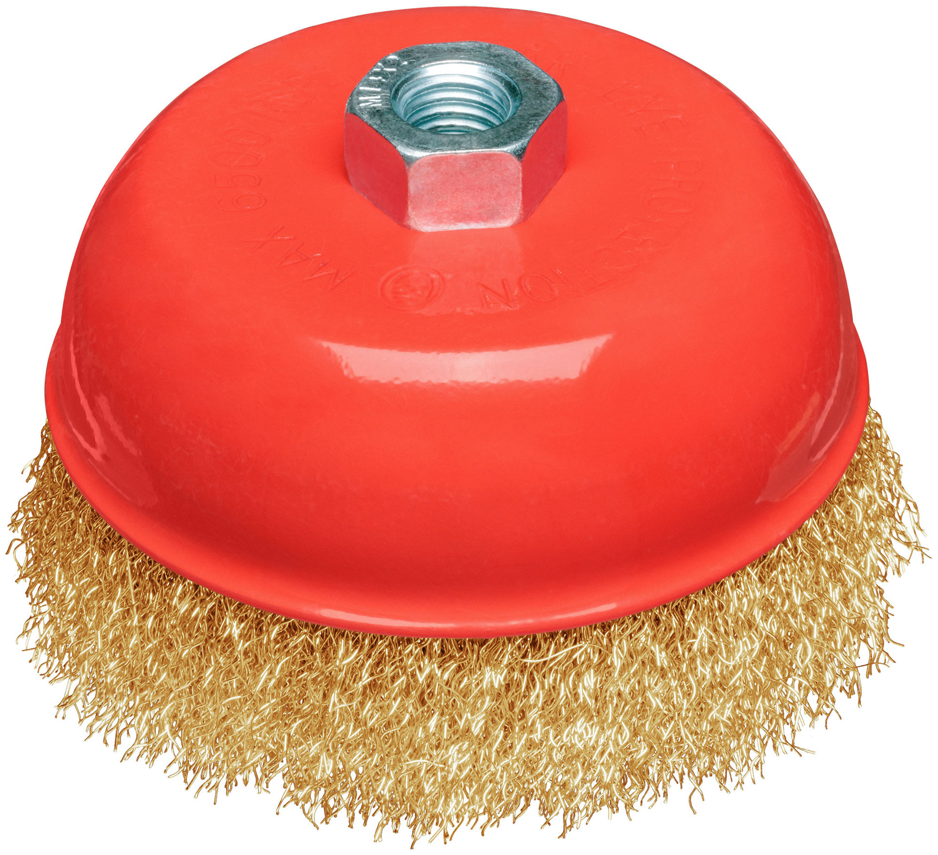 Корщетка-чашка, гайка М14, стальная латунированная волнистая проволока 125 мм, блистер (39094)