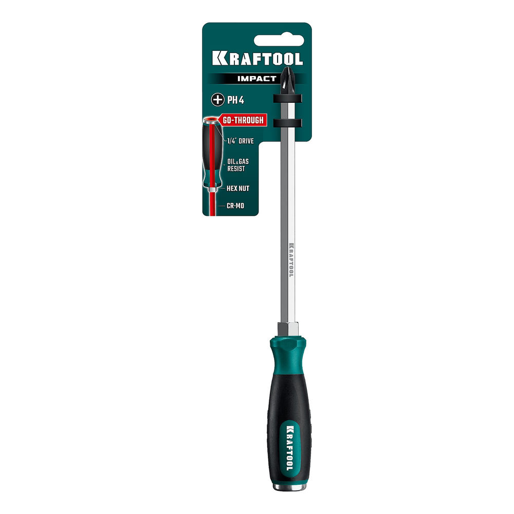 Отвертка ударная PH 4, сквозной стержень Cr-Mo IMPACT KRAFTOOL 250034-4