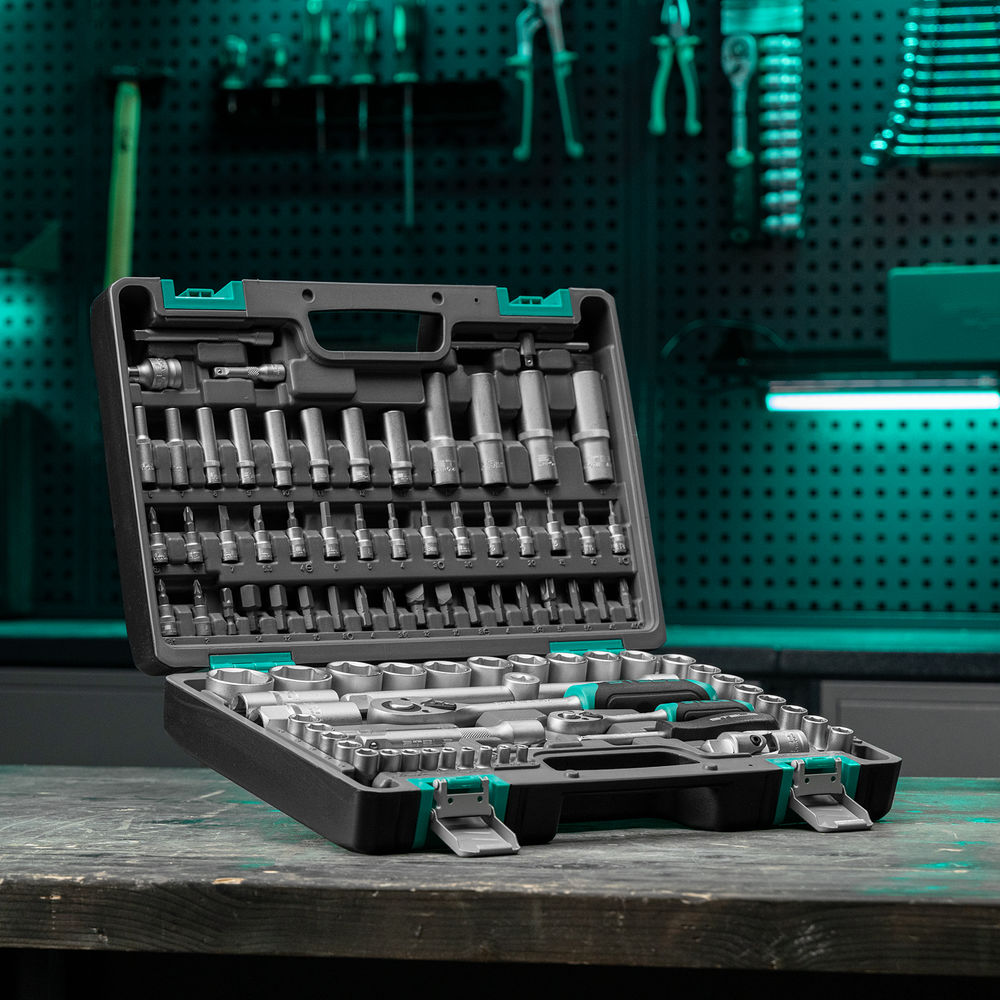 Набор инструментов, 1/2, 1/4, CrV, пластиковый кейс 94 предмета Stels