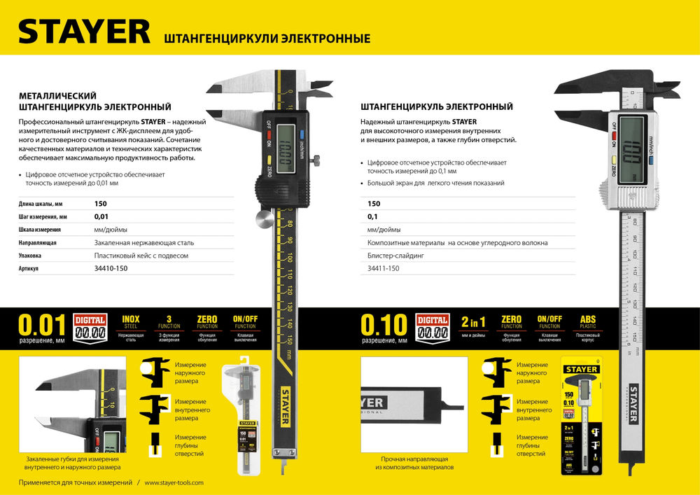 Штангенциркуль электронный 150 мм Professional STAYER 34410-150