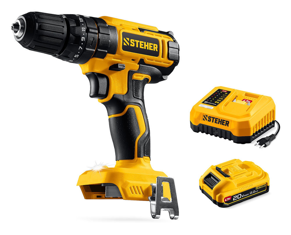 Дрель-шуруповерт ударная 20 В, 40 Н·м, 1 АКБ LMS (2 А·ч) STEHER CDS-40-21