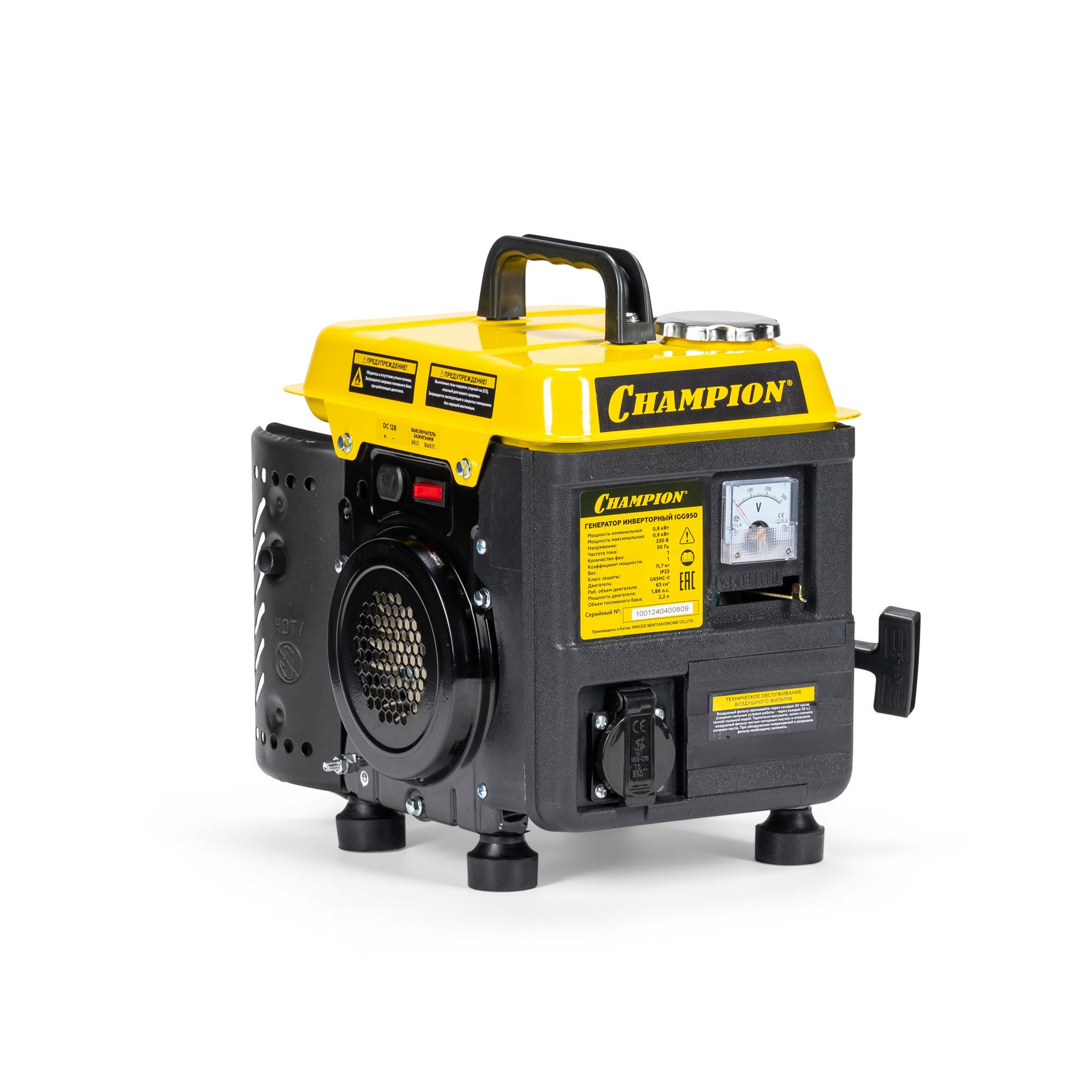 Генератор CHAMPION IGG950 (0,8/0,9кВт 1,86лс 2Т 2,2л 12В 11,7кг) (IGG950)