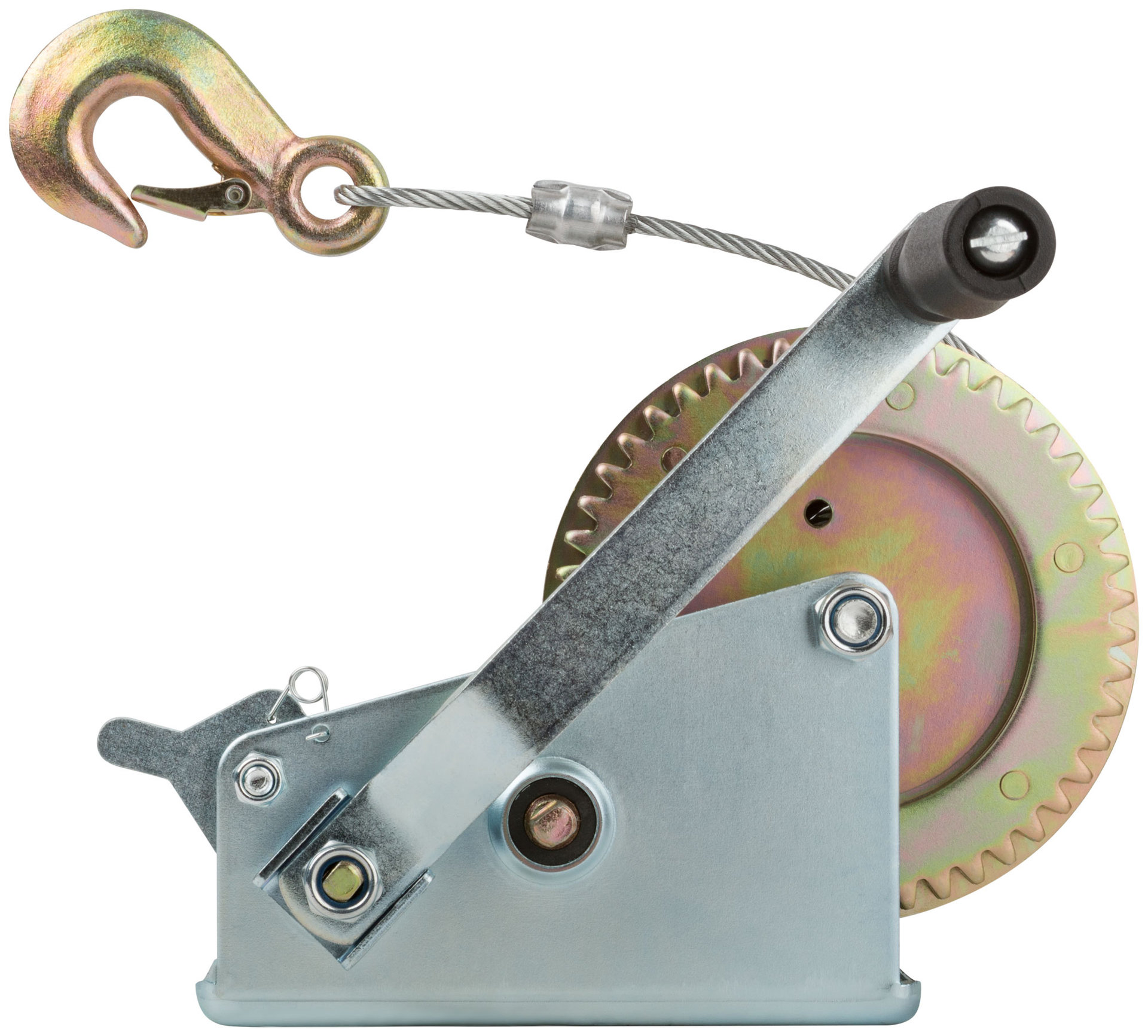 Лебедка шестеренчатая ( двойная шестеренка ), стальной трос 9,5 м х 5 мм, 1000 кг (64652)