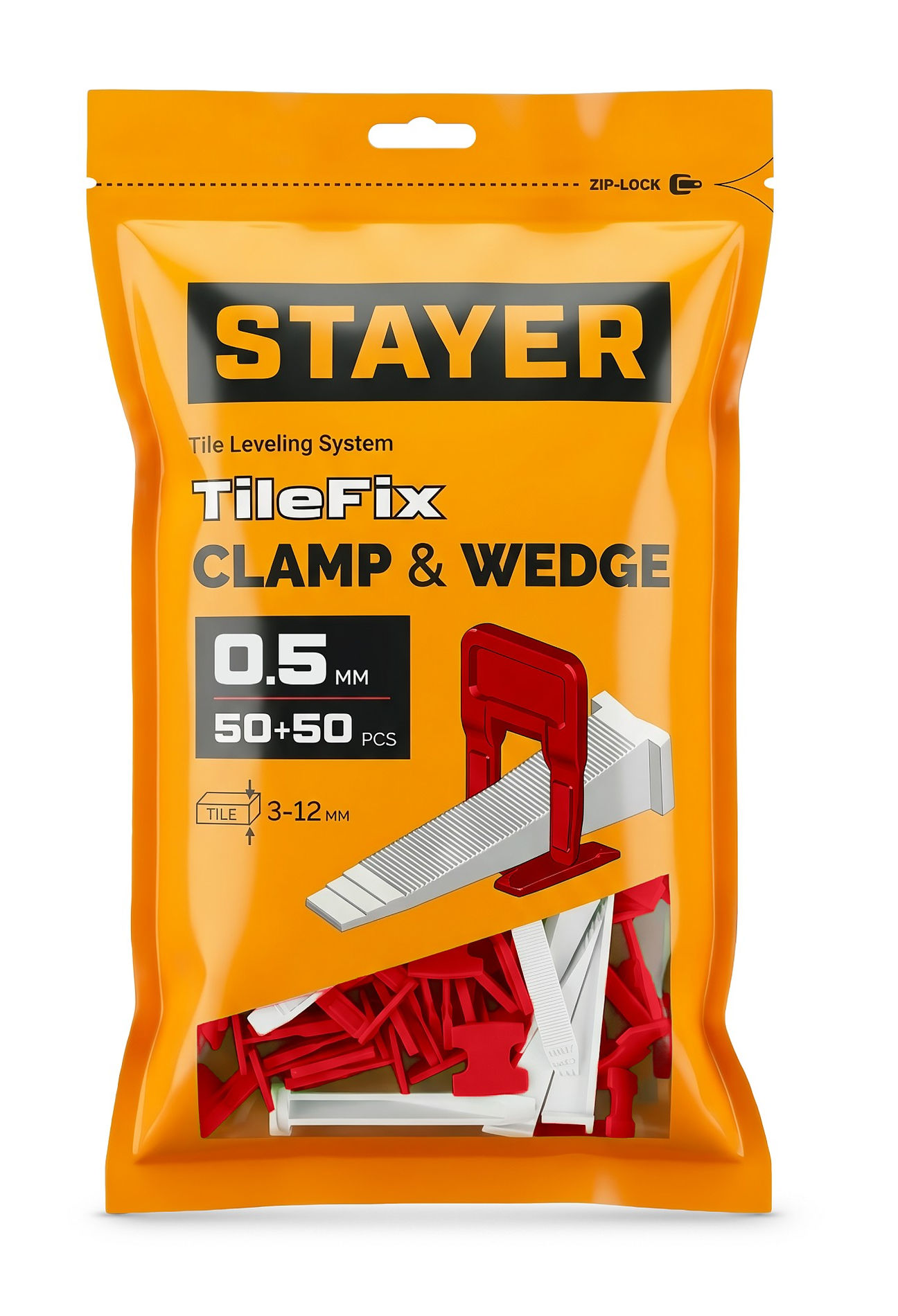 STAYER СВП TileFix, комплект: 0,5 мм, зажим + клин, 50 + 50 шт, система выравнивания плитки ?ворота? (33840-H50)
