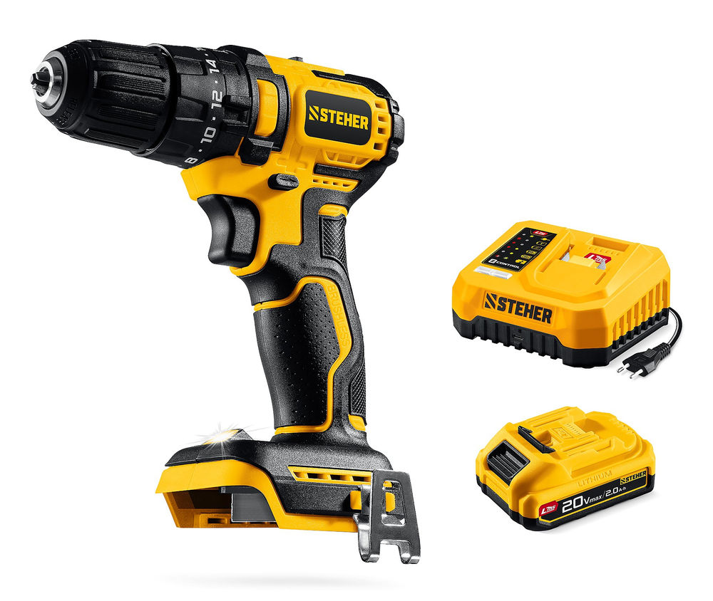 Дрель-шуруповерт ударная бесщеточная 20 В, 45 Н·м, 1 АКБ LMS (2 А·ч) STEHER CBS-45-21