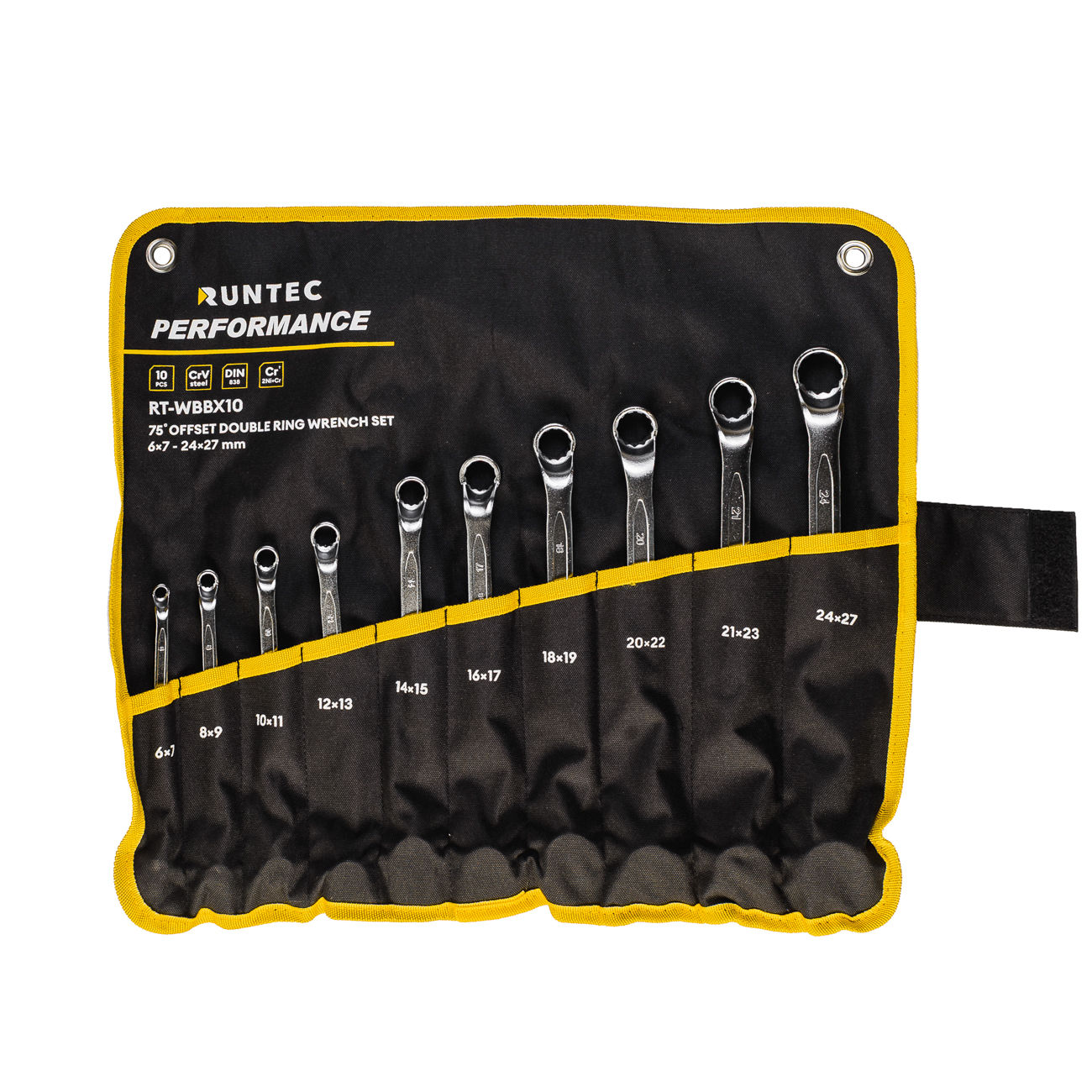 RUNTEC RT-WBBX10 Набор ключей накидных 75° RUNTEC CrV 6x7-24x27 мм в сумке, 10 предметов (RT-WBBX10)