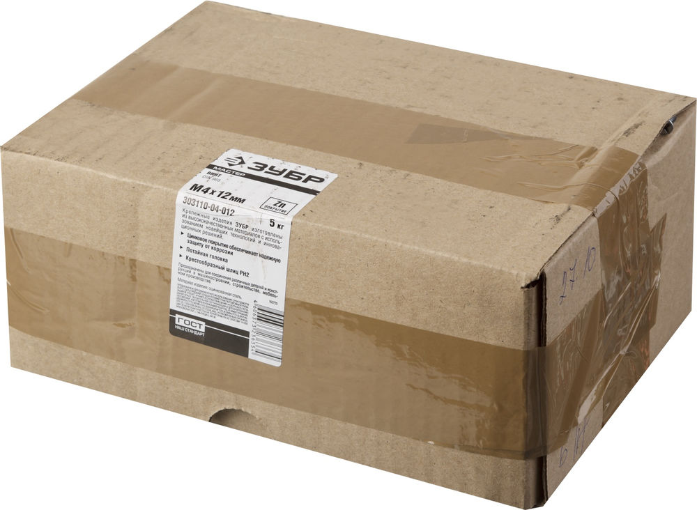 Винт с потайной головкой M4?12 мм DIN 965 кл. пр. 4.8 цинк 5 кг ЗУБР 303110-04-012