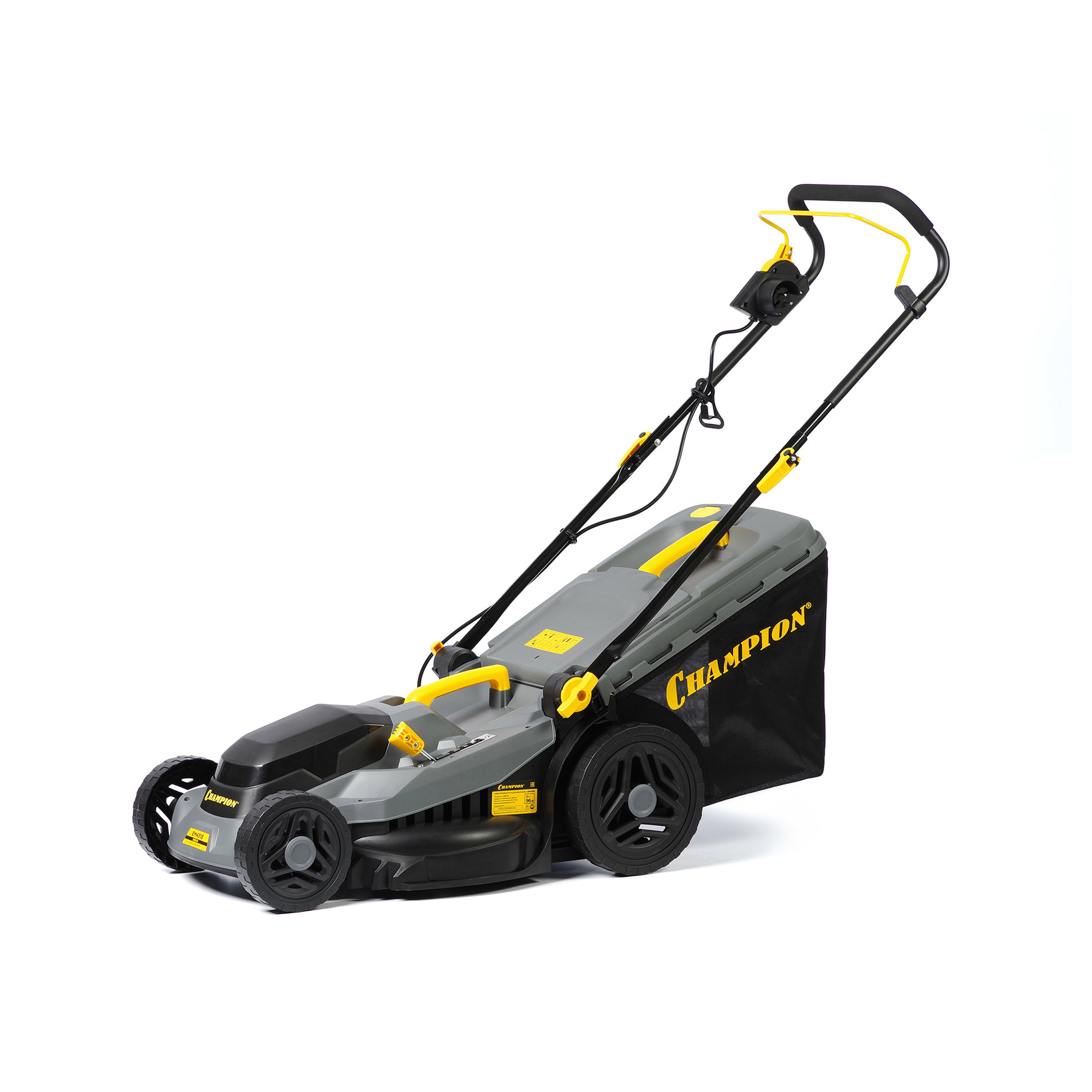 Газонокосилка эл. CHAMPION EM4318 (1,8 кВт пласт.+ткань травосб. 52л ширина 430мм 30-75мм, 12,9кг) (EM4318)