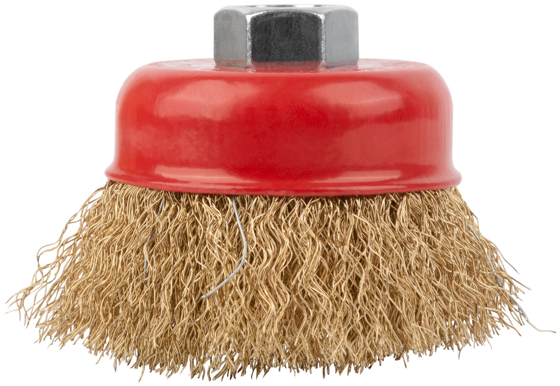 Корщетка чашечная, гайка М14, стальная латунированная волнистая проволока 65 мм (39036)