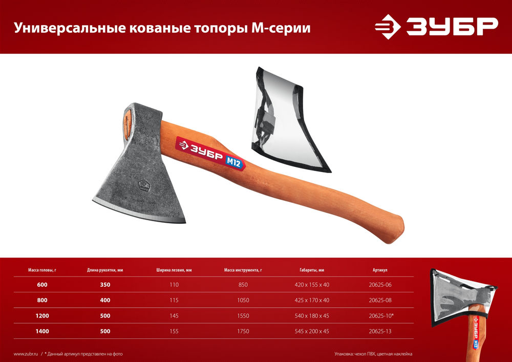 Топор универсальный кованый 1200/1550 г 500 мм ЗУБР 20625-10