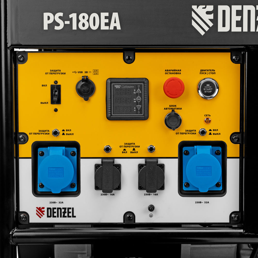 Генератор бензиновый PS-180EA, 18 кВт,230 В, 65л, разъем ATS,эл.старт Denzel (946974)