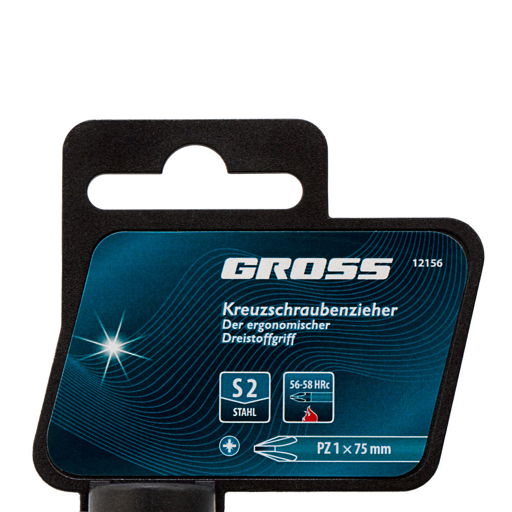 Отвертка PZ1 x 75 мм, S2, трехкомпонентная ручка Gross (12156)