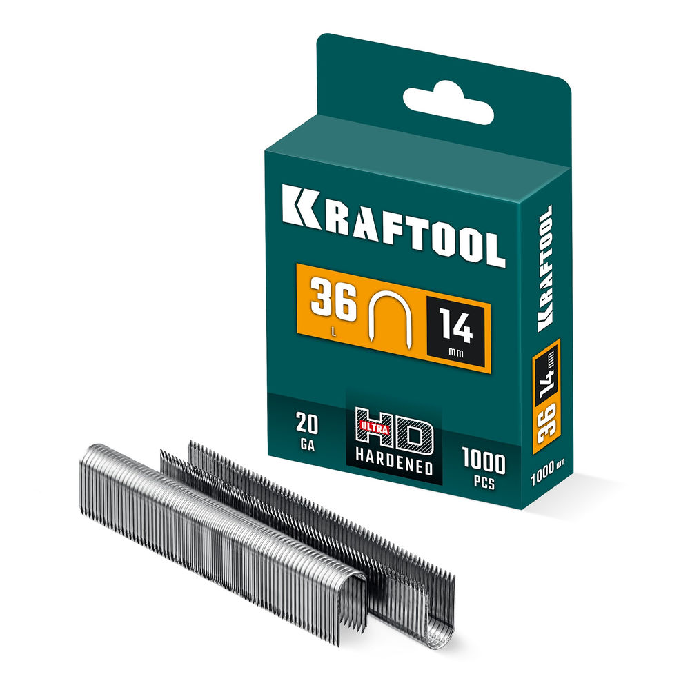Скобы тип 36 (L), 14 мм, калибр 20GA, 1000 шт KRAFTOOL 31636-14