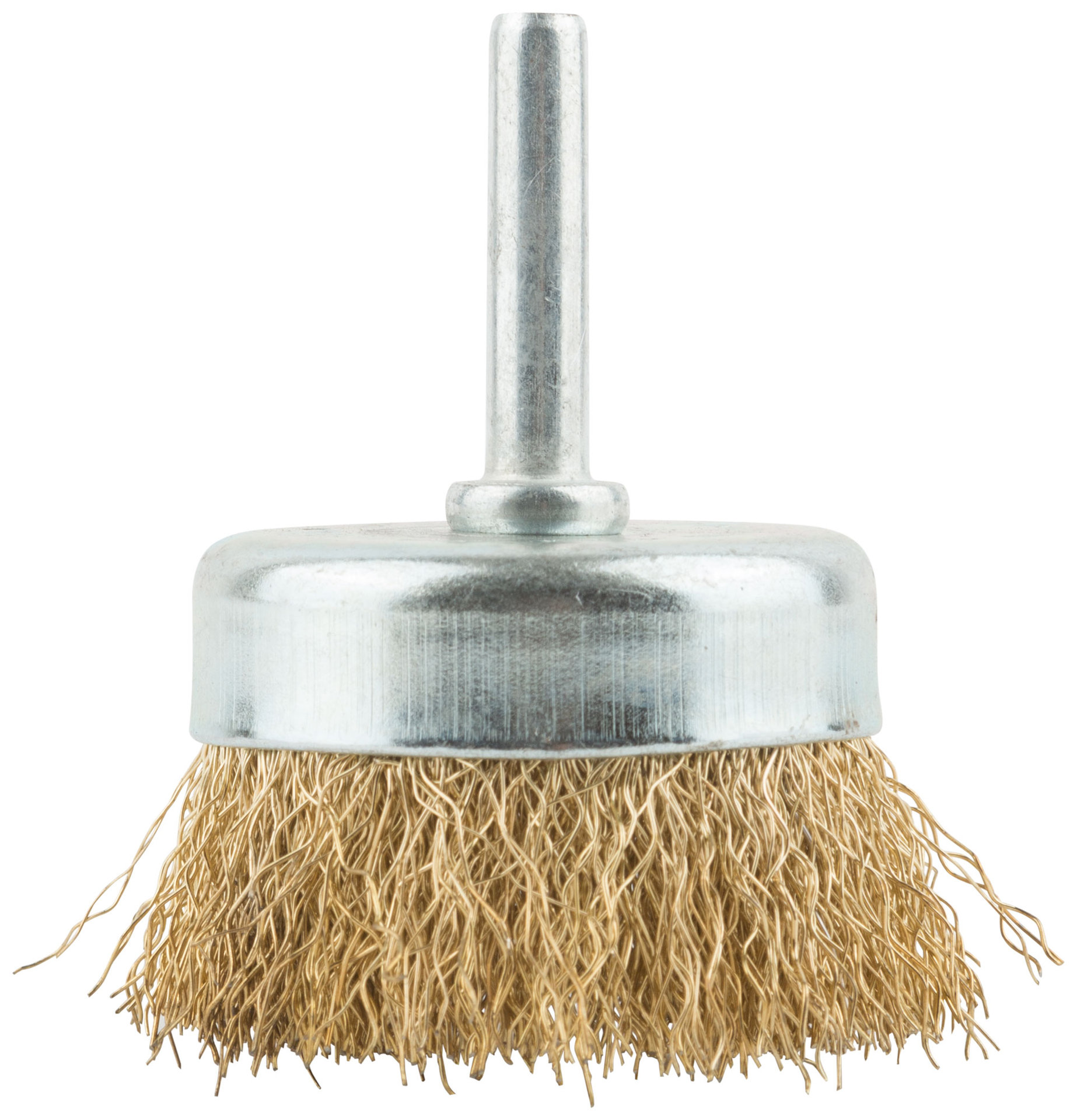 Корщетка, тип чашка, со штифтом, стальная латунированная волнистая проволока 50 мм (38486М)