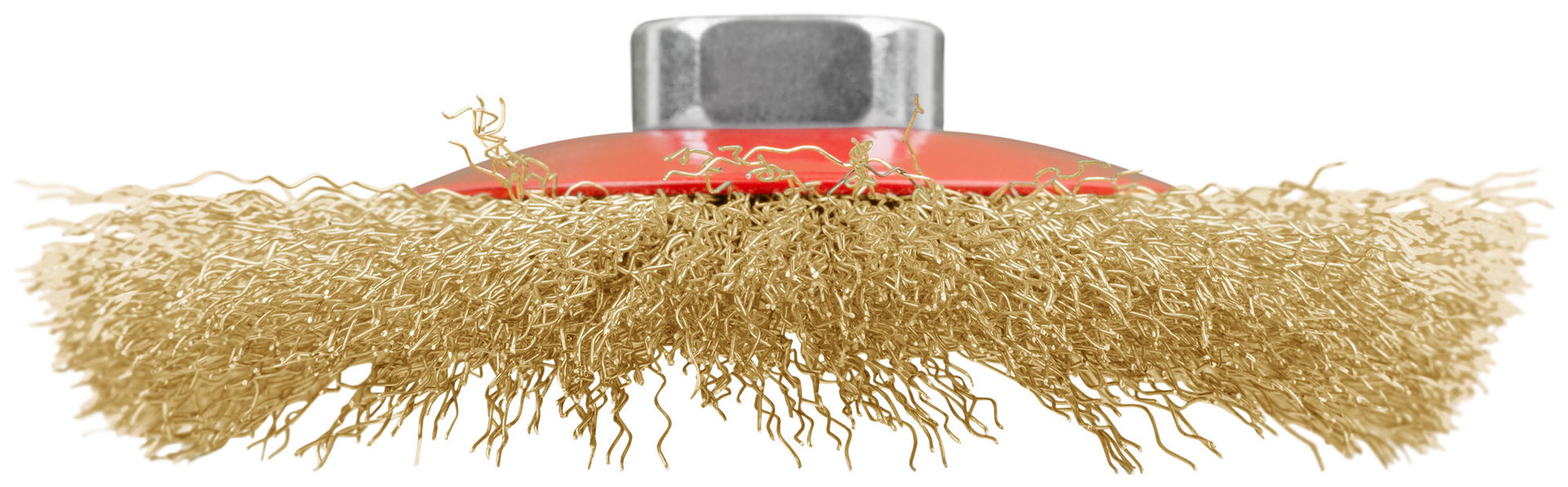 Корщетка-колесо с наклоном, гайка М14, стальная латунированная волнистая проволока 115 мм (39051)