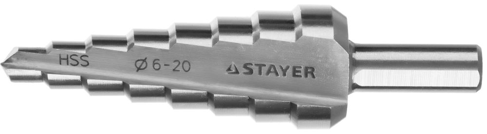 Сверло ступенчатое 6-20 мм, 8 ступеней, сталь HSS STAYER 29660-6-20-8