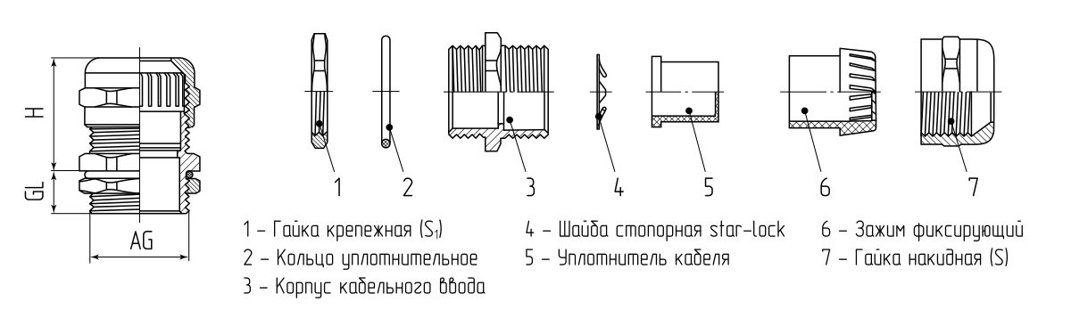 Ввод кабельный латунный MGM-EMC 16 (4-8 мм) (Fortisflex) (89321)