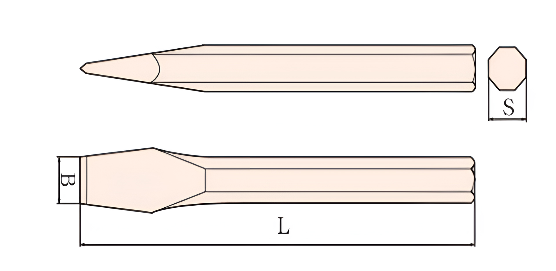 Зубило 8-гранное 160х14 искробезопасный сплав AlCu 233-1002, HORTZ