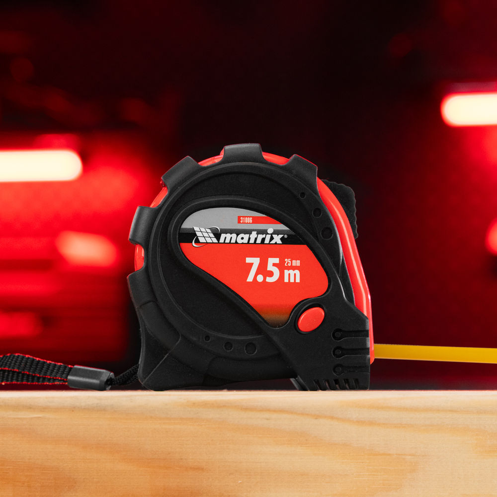 Рулетка Status Magnet 3 fixations,7,5 м х 25 мм,обрезиненный корпус,зацеп с магнитом Matrix