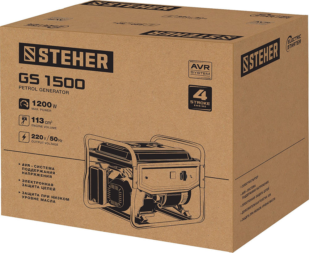 Генератор бензиновый 1200 Вт STEHER GS-1500